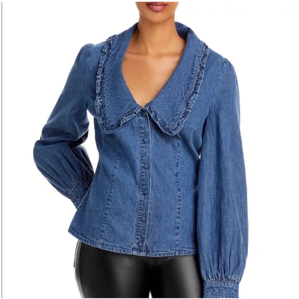Bardot Collar Detail Chambray Shirt Vintage Wash Button Down Size 6